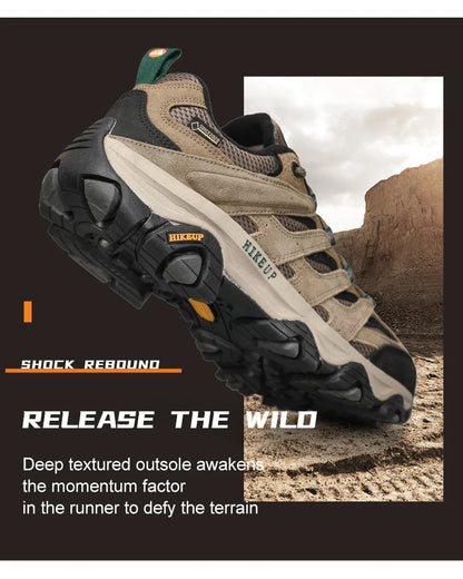 HIKEUP Hiking Shoes for Men, Designer Climbing Trekking Sneakers, Leather Outdoor Sports Work Shoes, Running Shoes