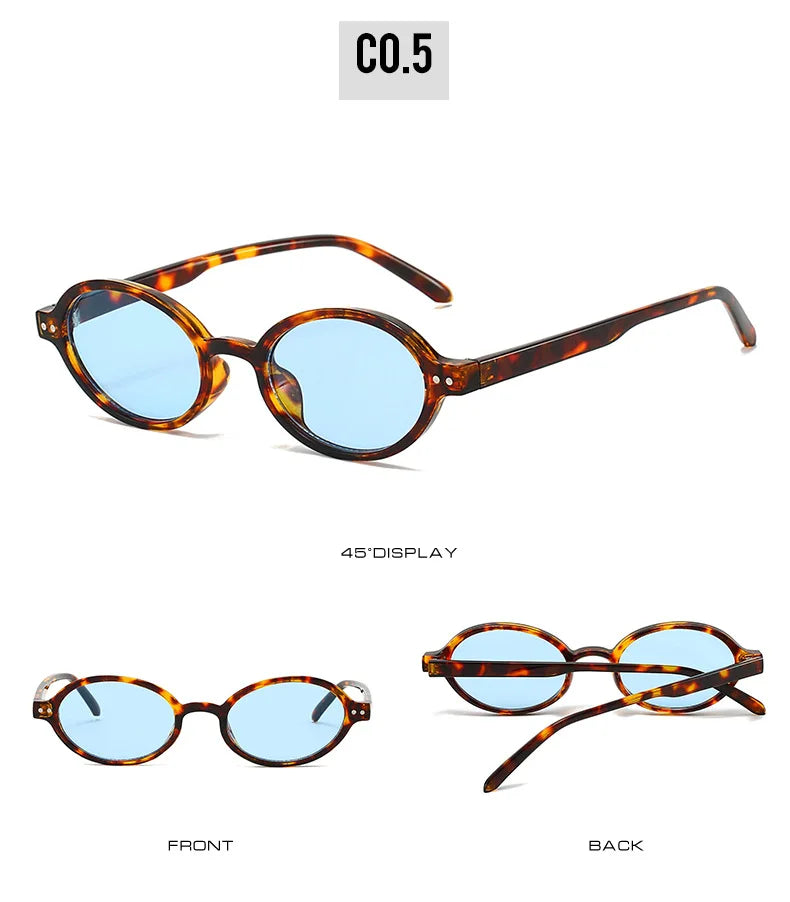 Ochelari de soare SO&EI Retro, mici, ovali, pentru femei, cu nituri, model leopard, pentru bărbați, stil punk, cu protecție UV400