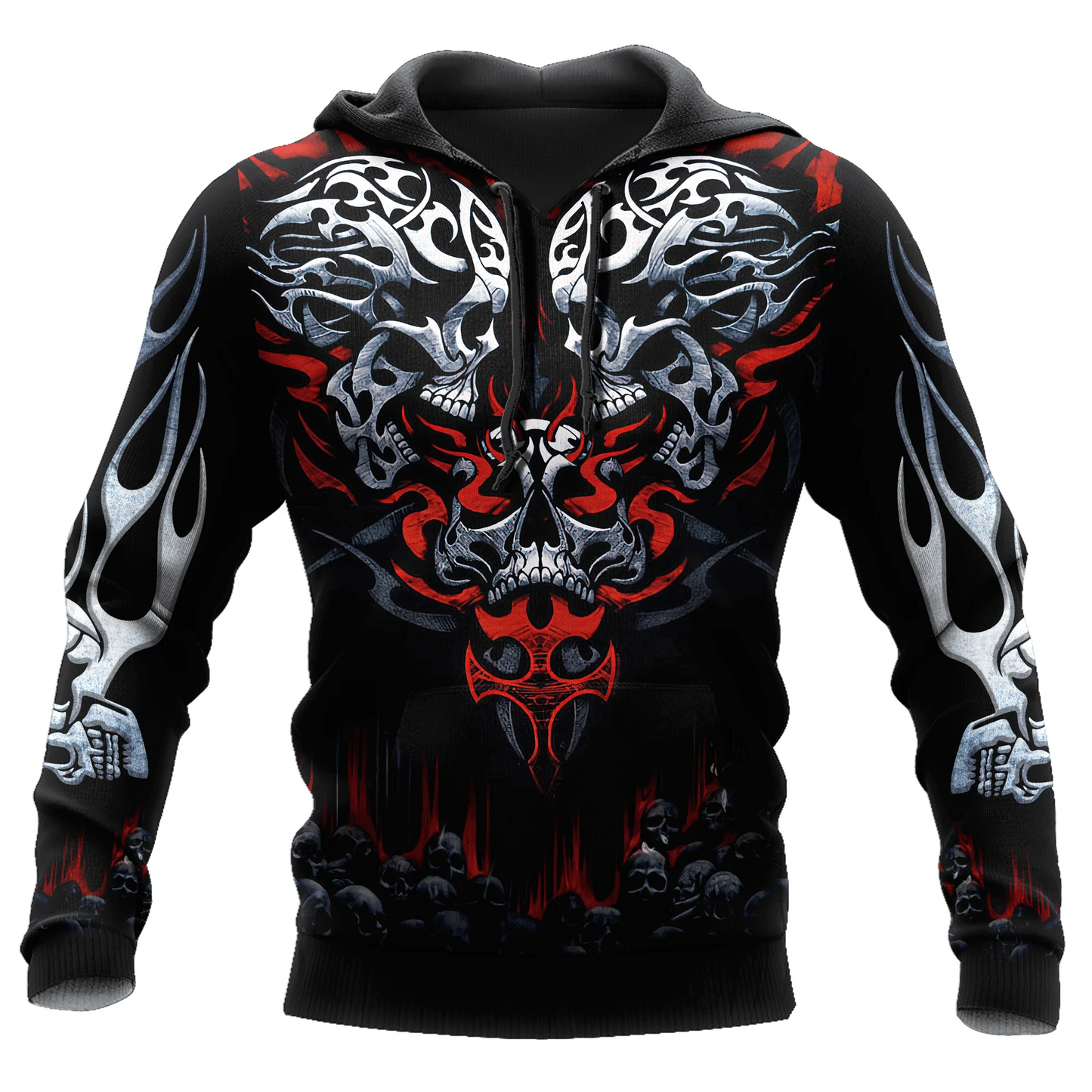 Oversized Tattoo Skeleton Cross Terror Red 3D Printed Men's Hoodie Sweatshirt Casual Tracksuits Raven Bad Wolf Animal Clothing
