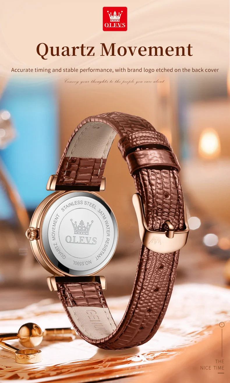 OLEVS 2025 New Fashion Womens Watches Top Brand Luxury Leather Strap Waterproof Calendar Diamond  Quartz Watch Relogio Feminino