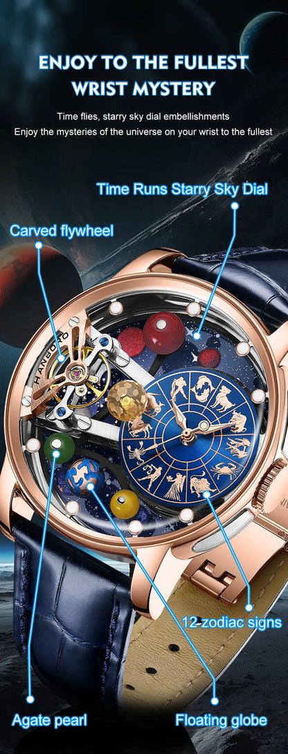 HANBORO Celestial Series 12 Constellation Men's Fully Automatic Mechanical Watch with Starry Sky Night Light Trend Watch