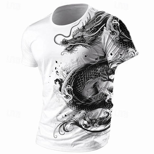 3D-printattu lohikäärmekuvioinen miesten T-paita, vintage streetwear, lyhythihainen O-kaula-aukkoinen Harajuku-trendipaita, kevätmuodin uusi tee-paita