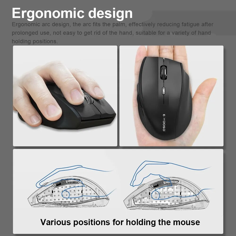 E-YOOSO E-1010 USB 2.4G bezdrôtová herná a kancelárska myš, 2400 DPI, optická ergonomická myš na hranie pre notebook a PC