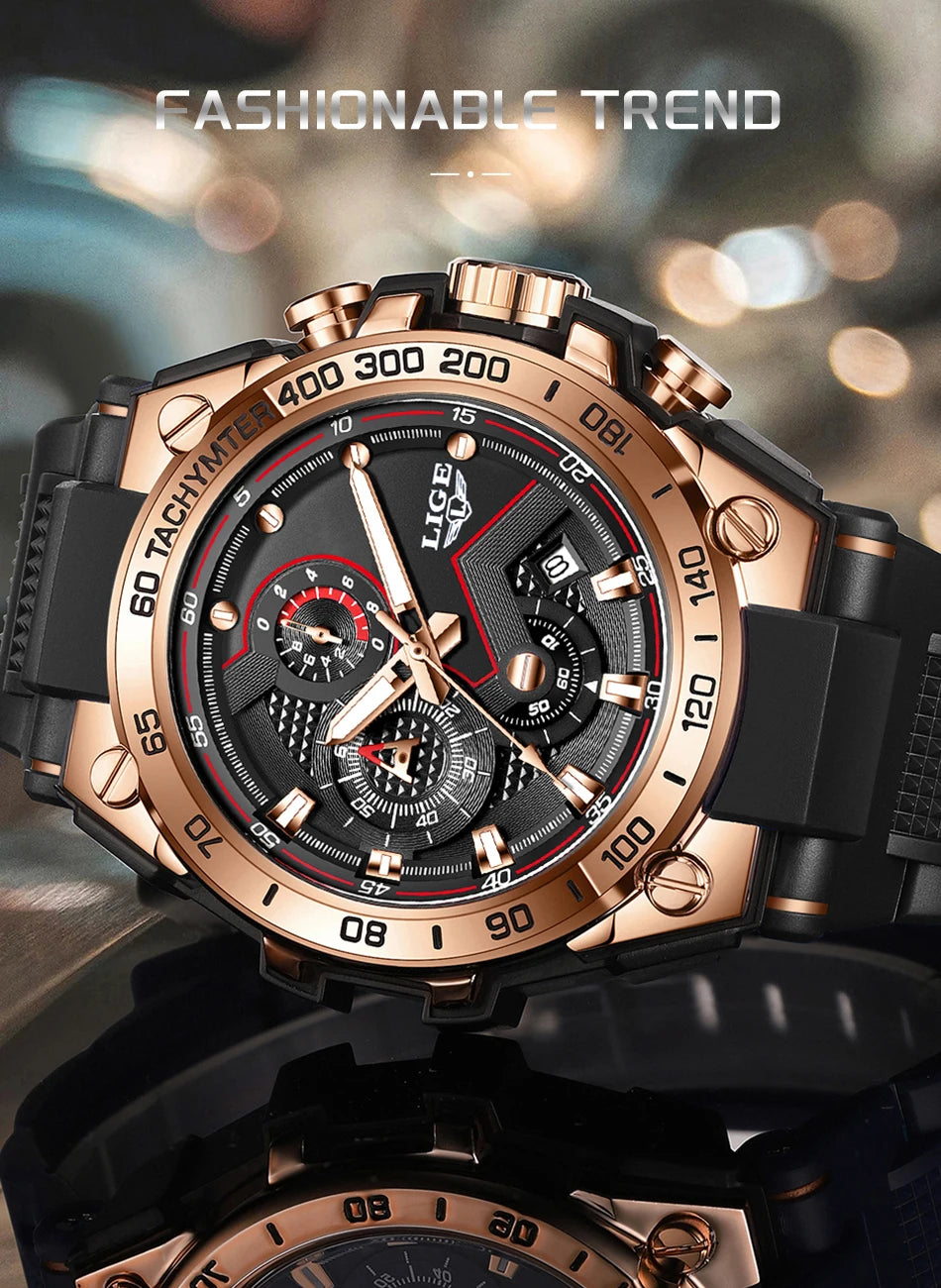 LIGE Luxury Military Watch For Men Waterproof Luminous Silicone Man Watch Quartz High Quality Men's Sports Watches Male Relojs