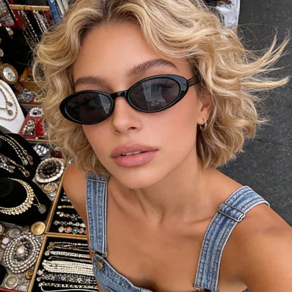 2 bucăți ochelari de soare clasici, decorativi, de modă, cu ramă mică ovală din plastic, pentru călătorii în aer liber, condus și vacanțe la mare
