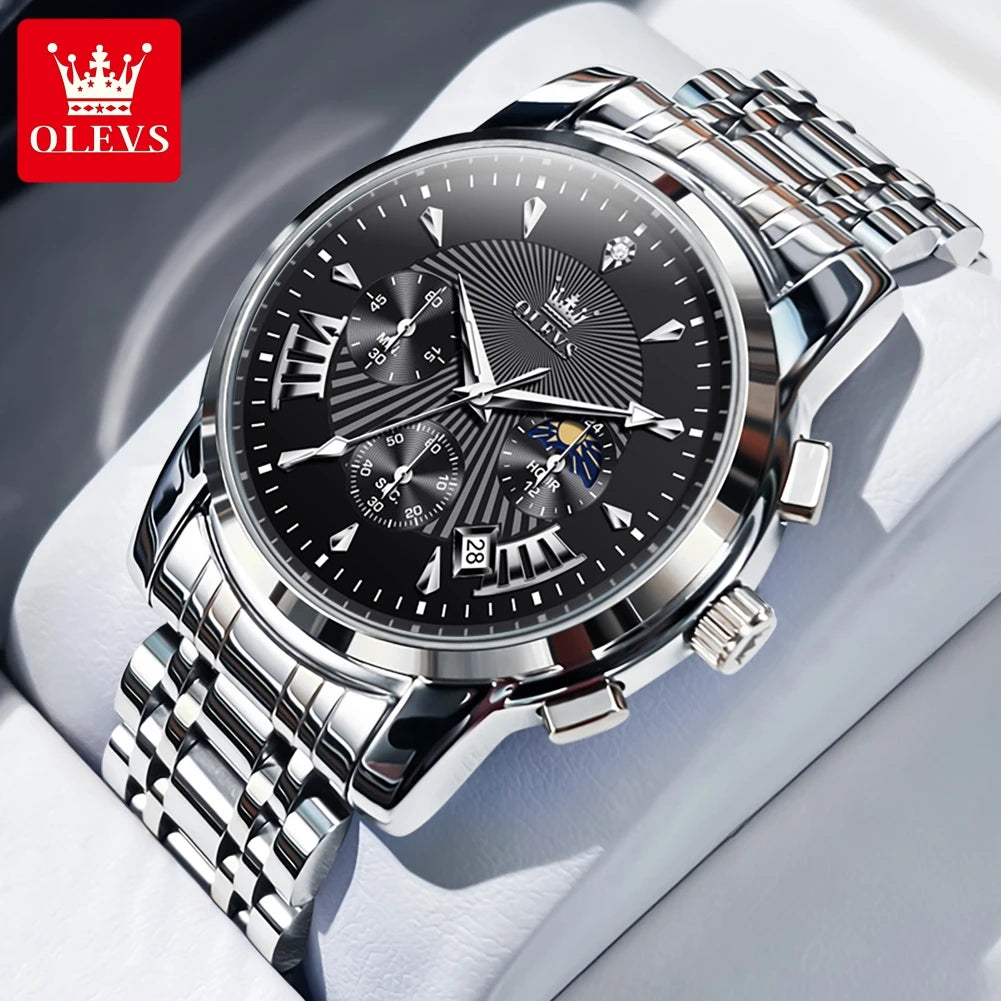 OLEVS Brand Fashion Red Watch for Men Luxury Sport Waterproof Stainless Steel Chronograph Quartz Watches Relogio Masculino