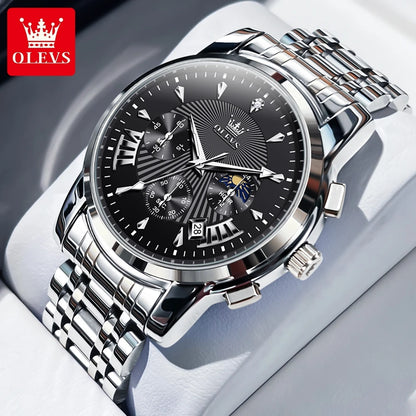 OLEVS Brand Fashion Red Watch for Men Luxury Sport Waterproof Stainless Steel Chronograph Quartz Watches Relogio Masculino