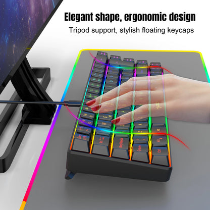 Promoção imperdível! Teclado gaming com fios espanhol de 69 teclas, retroiluminação RGB e design compacto 68%, um acessório indispensável para profissionais de escritório e gamers