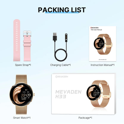 MEVADEN 8.5mm Ultra-thin Luxury Stainless Steel Smart Watch Women 1.43" AMOLED HD Screen Health Monitor Sport Smartwatch H33