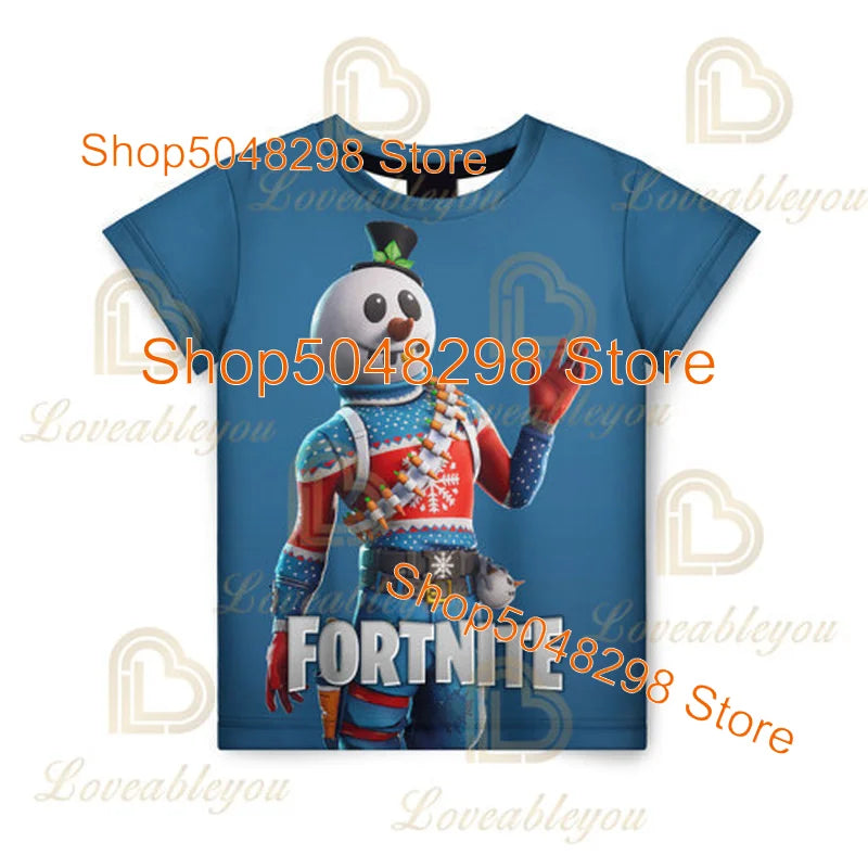 Детска тениска Cartoon Fortnite New Summer с 3D принт за момчета и момичета, streetwear дрехи за възрастни и деца, забавна тениска с обло деколте