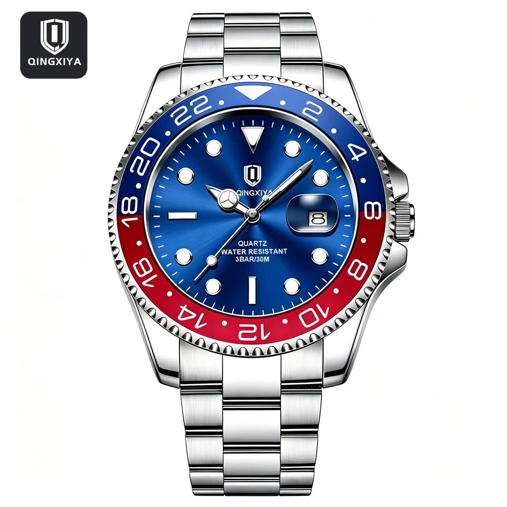 2026 New QINGXIYA Luxury Men Quartz Watches Stainless Steel Waterproof Luminous Date Watch Top Brand Men Wristwatch reloj hombre