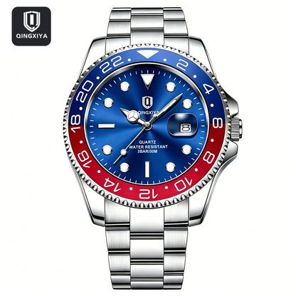 2026 New QINGXIYA Luxury Men Quartz Watches Stainless Steel Waterproof Luminous Date Watch Top Brand Men Wristwatch reloj hombre