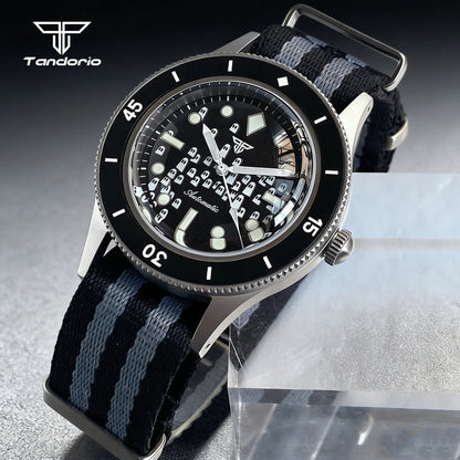 Tandorio Domed Sapphire 40mm Mechanical 50-Fathoms Style Diver Fashion Automatic Men Watch Miyota8215/PT5000 Luminous Ghost Dial