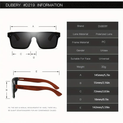 Ochelari de soare DUBERY din lemn, polarizați, cu protecție UV400, pentru bărbați și femei, 6 culori, modelul 219