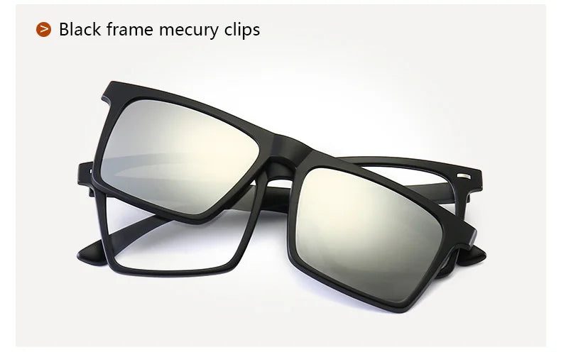 Ochelari de soare polarizați cu magnet pentru miopie, pentru femei și bărbați, ochelari cu clemă, ochelari optici pătrați, rame de ochelari 6 în 1 – de la -0,5 la -10