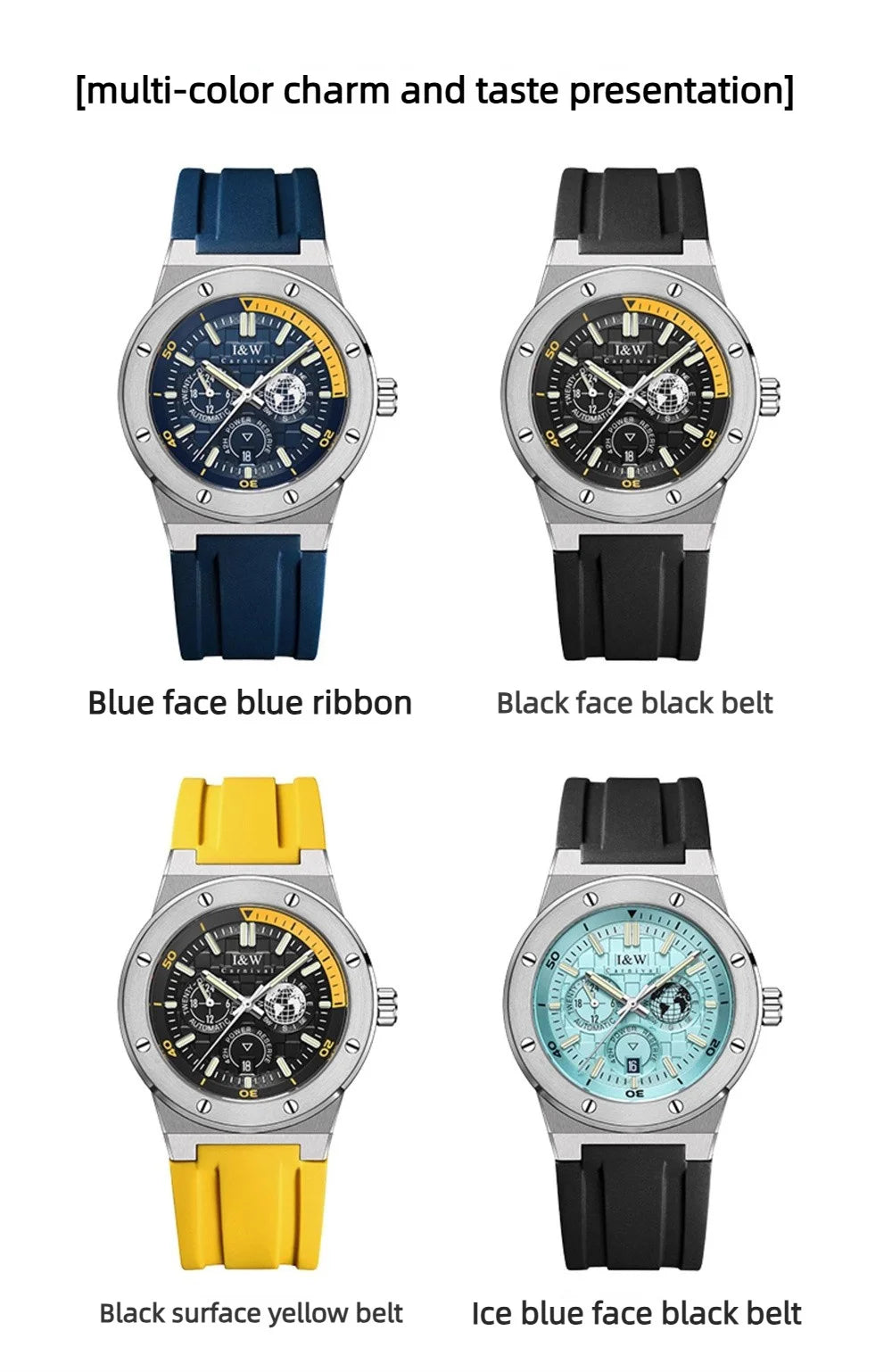 Carnival Brand IW High-End Series Luxury Imported Movement Mechanical Watch Men Sport Rubber Strap 50m Waterproof Fashion Watch