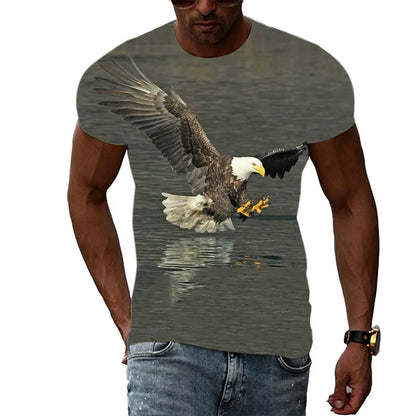 T-shirt para Homem com Águia Divertida Estampada em 3D, T-shirts com Padrão Animal Cool, Verão Harajuku, Corte Largo, Gola Redonda, Manga Curta, T-shirts para Criança