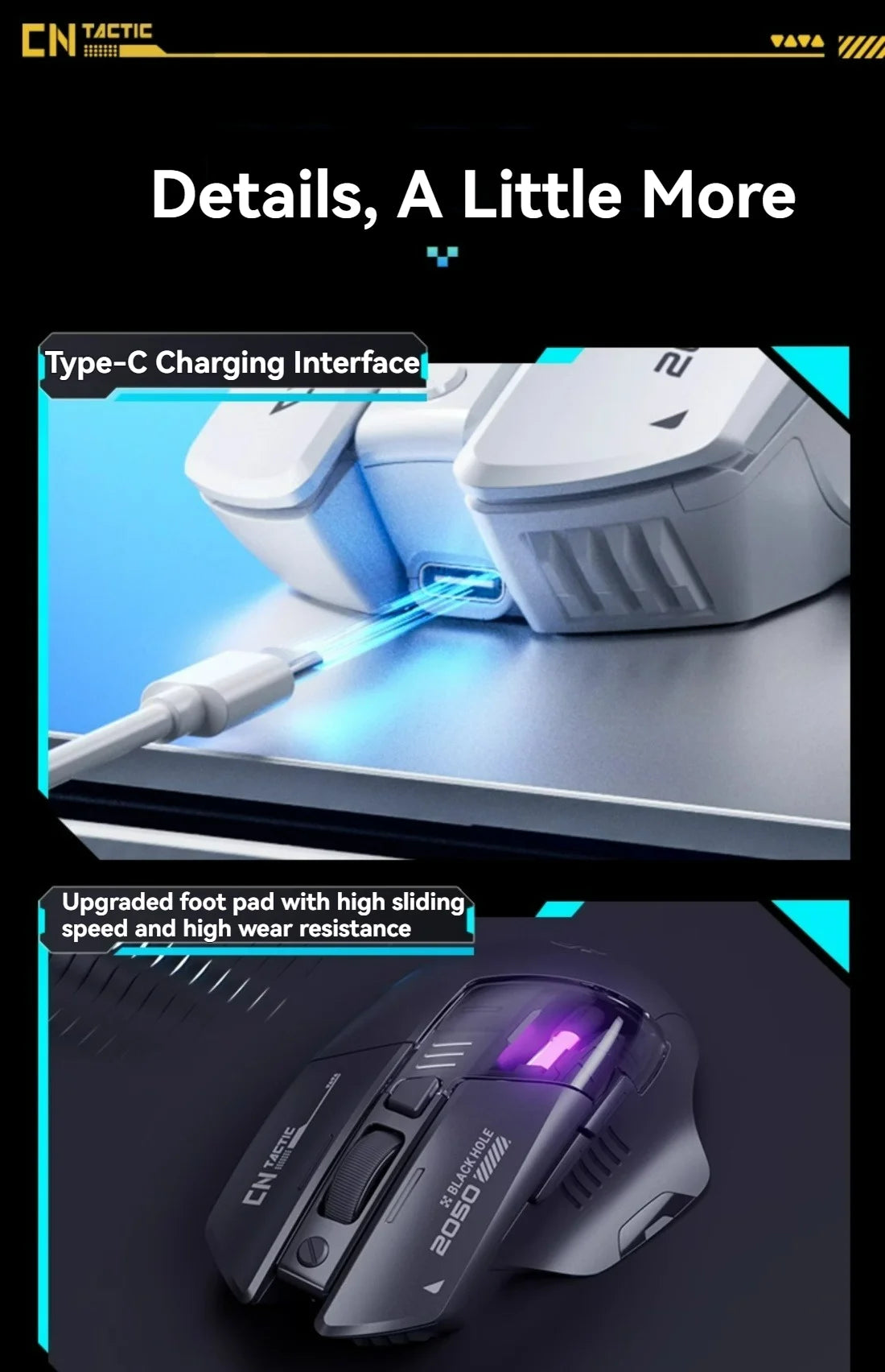 Inphic A9 Pro Three-mode Game Mouse Colorful Light Guide Pillar Power Indicator DPI Adjustable Macro-driver Ergonomics 12800DPI