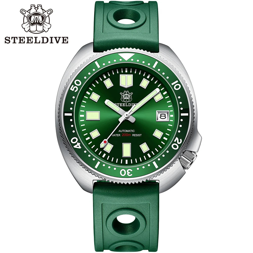 SD1970 Steeldive Brand Sunray Dial Milled Clasp Bracelet 44mm Case 200M Waterproof NH35 Turtle Men Dive Watch with Ceramic Bezel