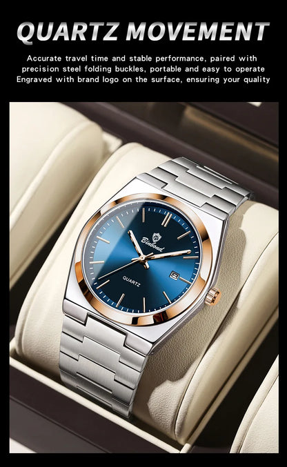UTHAI Men Watch Light Luxury Brand Stainless Steel Calendar Waterproof Male Business Leisure Fashion Quartz Clock Watch