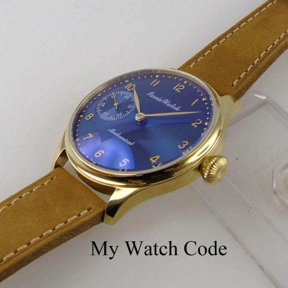 Vintage PARNIS Mechanical Hand Winding Watch Men Gold 44mm Steel Wristwatch Sport 17 Jewels 6497 Movtt Khaki Band Glass Back
