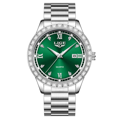 LIGE elegant women's watch Fashion waterproof clock luminous stainless steel business quartz watch for Women reloj de mujer+BOX