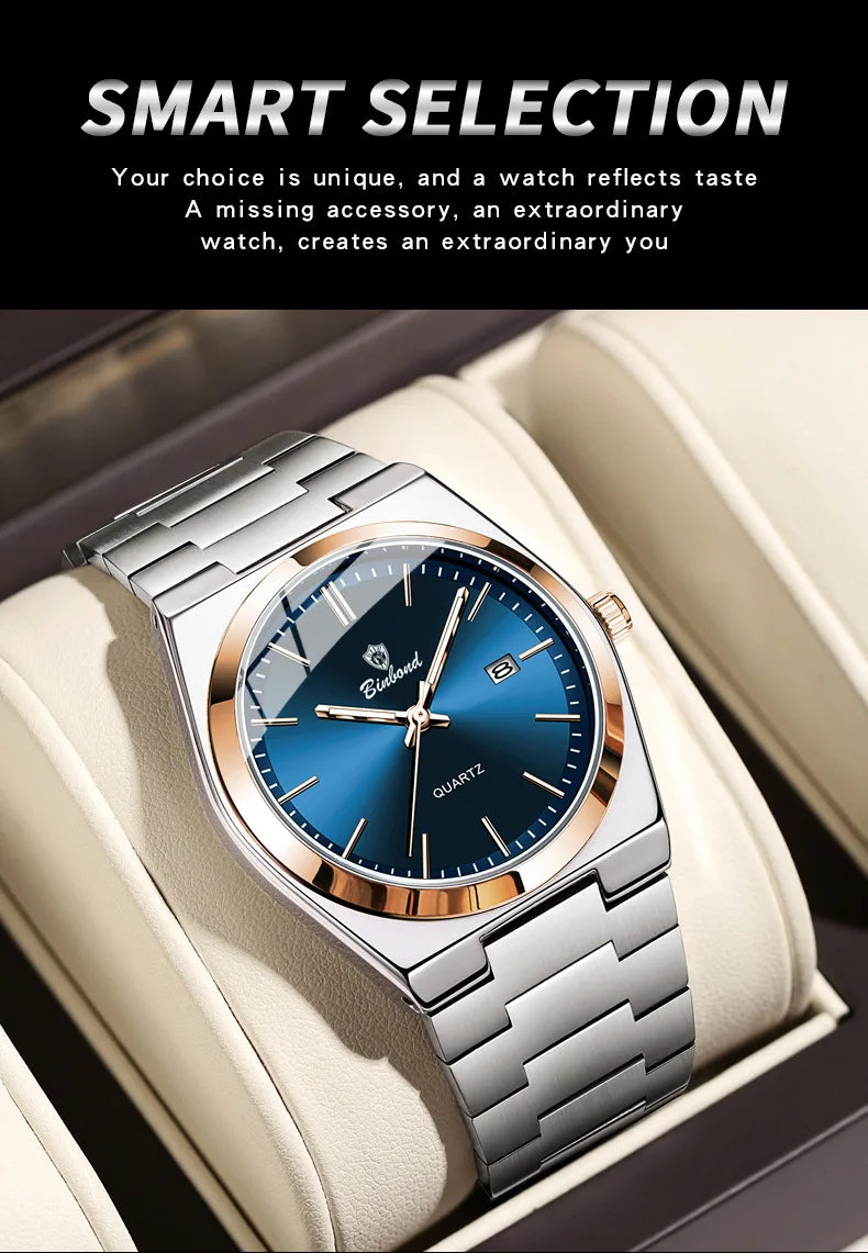 UTHAI Men Watch Light Luxury Brand Stainless Steel Calendar Waterproof Male Business Leisure Fashion Quartz Clock Watch