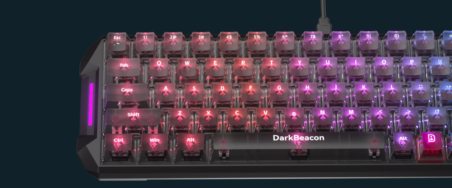 Teclado Gaming Mecânico DarkBeacon Flux 68 HE com Switches Magnéticos Hot Swappable, USB-C com Fio, RGB, Layout 65%