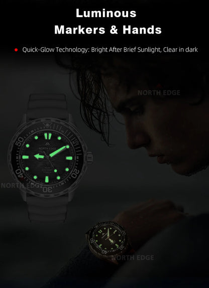 NORTH EDGE TRITON-Ti Solar Powered Dive Watch Titanium Alloy Case Men Luxury Quartz Watches For Men Waterproof 300M