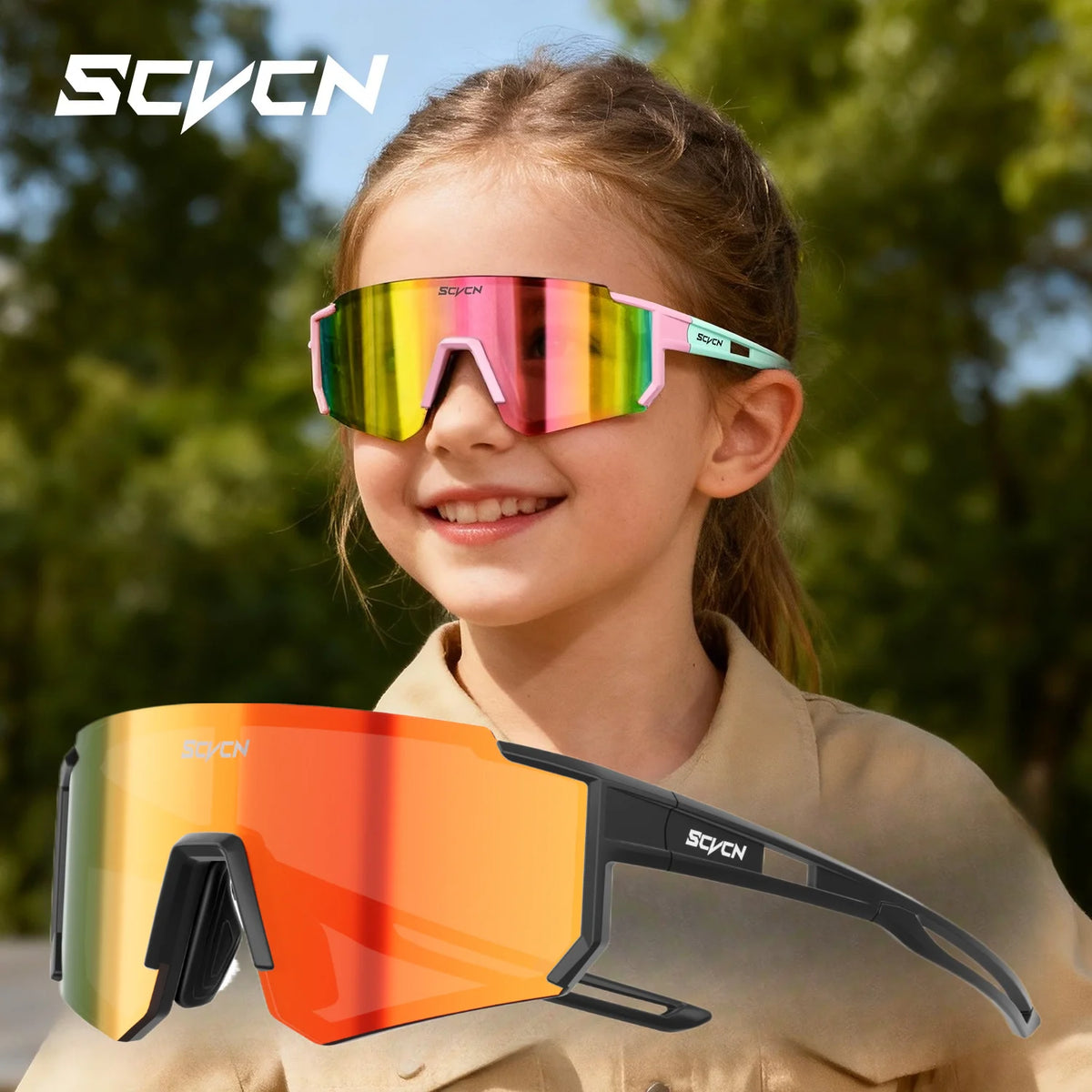 SCVCN Ochelari de soare sportivi pentru fete, ochelari de ciclism pentru copii, ochelari fotocromatici UV400, ochelari de baseball pentru băieți, ochelari pentru activități în aer liber, ochelari de soare pentru alergare și drumeții