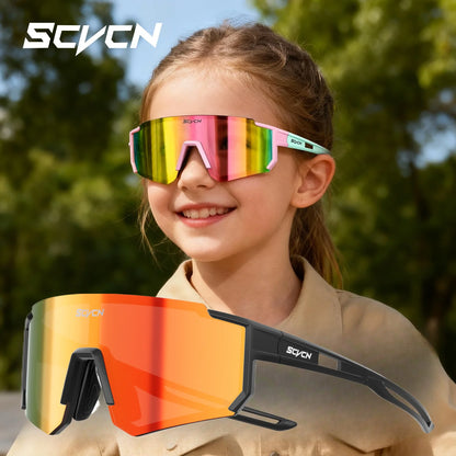 SCVCN Ochelari de soare sportivi pentru fete, ochelari de ciclism pentru copii, ochelari fotocromatici UV400, ochelari de baseball pentru băieți, ochelari pentru activități în aer liber, ochelari de soare pentru alergare și drumeții