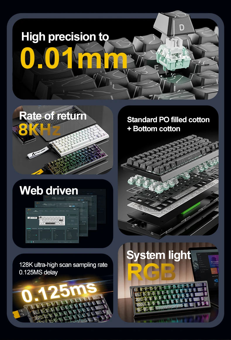 Magnetische Switch-Tastatur ATTACK SHARK X68HE kabelgebunden und FREEWOLF F68 kabelgebunden F68Pro kabellos für Pro-Gaming 8K Hz 0.01mm Rapid Trigger