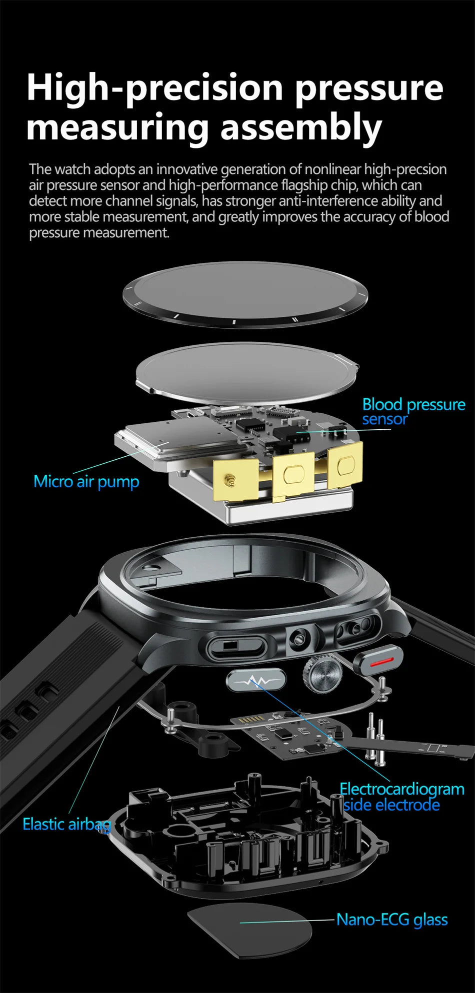 2026 New Health Track Smartwatch Air Pump Airbag True Blood Pressure Health Measure Smart Watch for Men and Women Blood Oxygen BT Call
