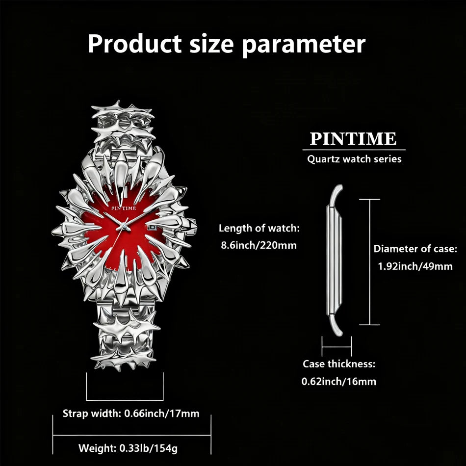 Special-shaped lightning dragon scale spike soldering watch design heavy industry trend Y2K Watches Quirky Quartz Wristwatches