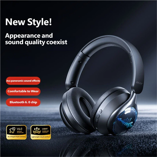 Acer OHR712 Wireless Bluetooth 6.0 Headphones Foldable Over-Ear Headsets with 360° Spatial Sound Effect for Travel Home Office