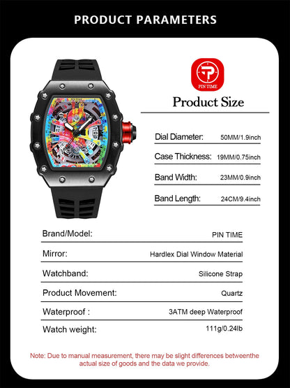 Luxury Watch Men Wrist Watches Tonneau Multifunction Graffiti Dial Auto Date Waterproof Sports Casual Clock Men Quartz Watches