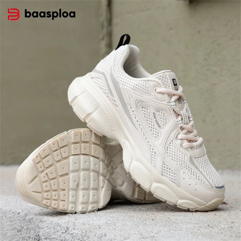 Baasploa Women Sports Shoes Outdoor Lightweight Breathable Jogging Sneakers Female Casual Mesh Anti-slip Lace Up Running Shoes