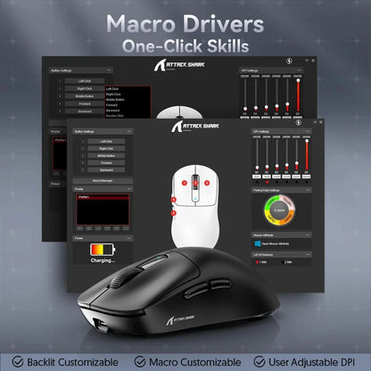 ATTACK SHARK X3 miš s tri načina rada 1K Hz, X3Pro Bluetooth bežični miš 4K Hz, lagan, PAW3395, brzina praćenja 650IPS