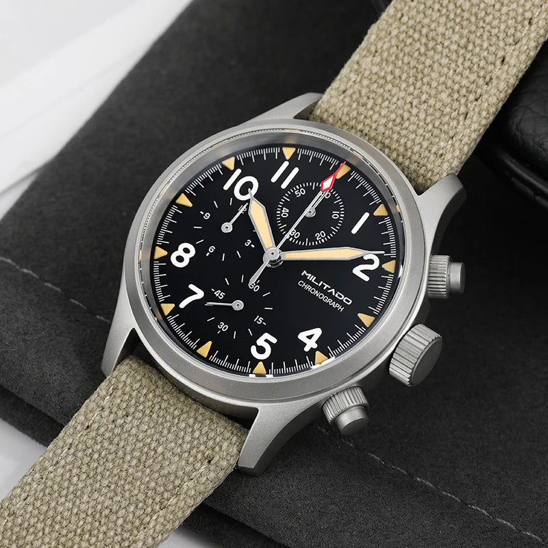 Militado ML1868KF Retro VK67 Quartz Chronograph Watch Stainless Steel Case 3 Dial Waterproof 100M  Multifunction Military Watch