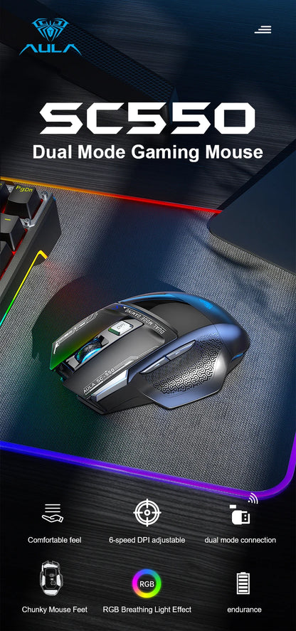 AULA SC550 gamingmus 2.4G trådlös makromus RGB-bakgrundsbelysning ergonomisk design e-sportmus PC-tillbehör