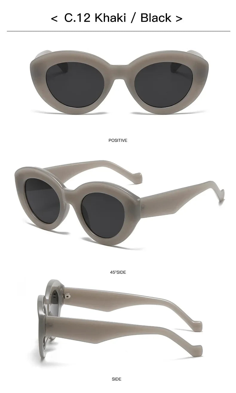 JNPCXI Ochelari de soare pentru femei, model „Cat Eye” supradimensionat, la modă, cu dungi verzi, stil retro, protecție UV400; ochelari de soare ovali pentru bărbați, la modă