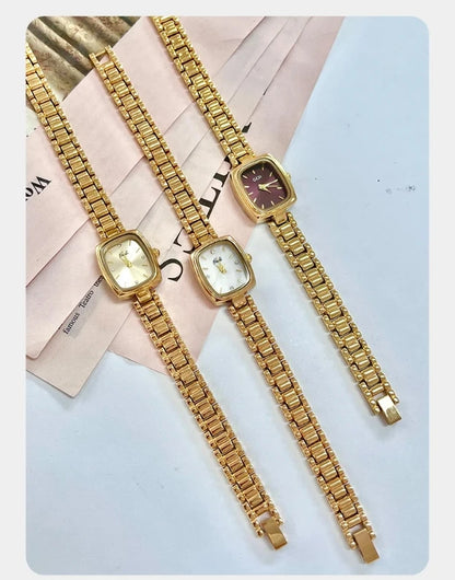 New Gold Watch Women Light Luxury Brand Waterproof Simple Retro Steel Strip Female Student Temperament Fashion Quartz Wristwatch