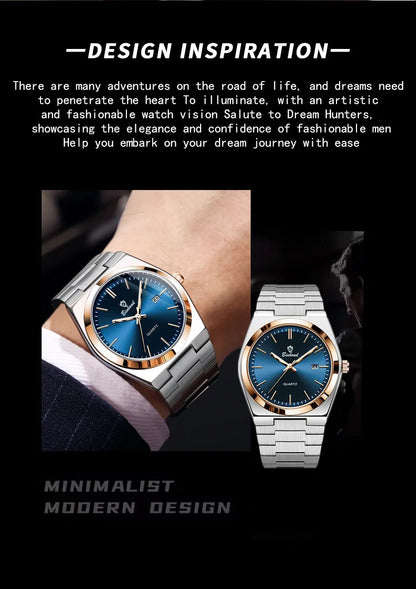 UTHAI Men Watch Light Luxury Brand Stainless Steel Calendar Waterproof Male Business Leisure Fashion Quartz Clock Watch