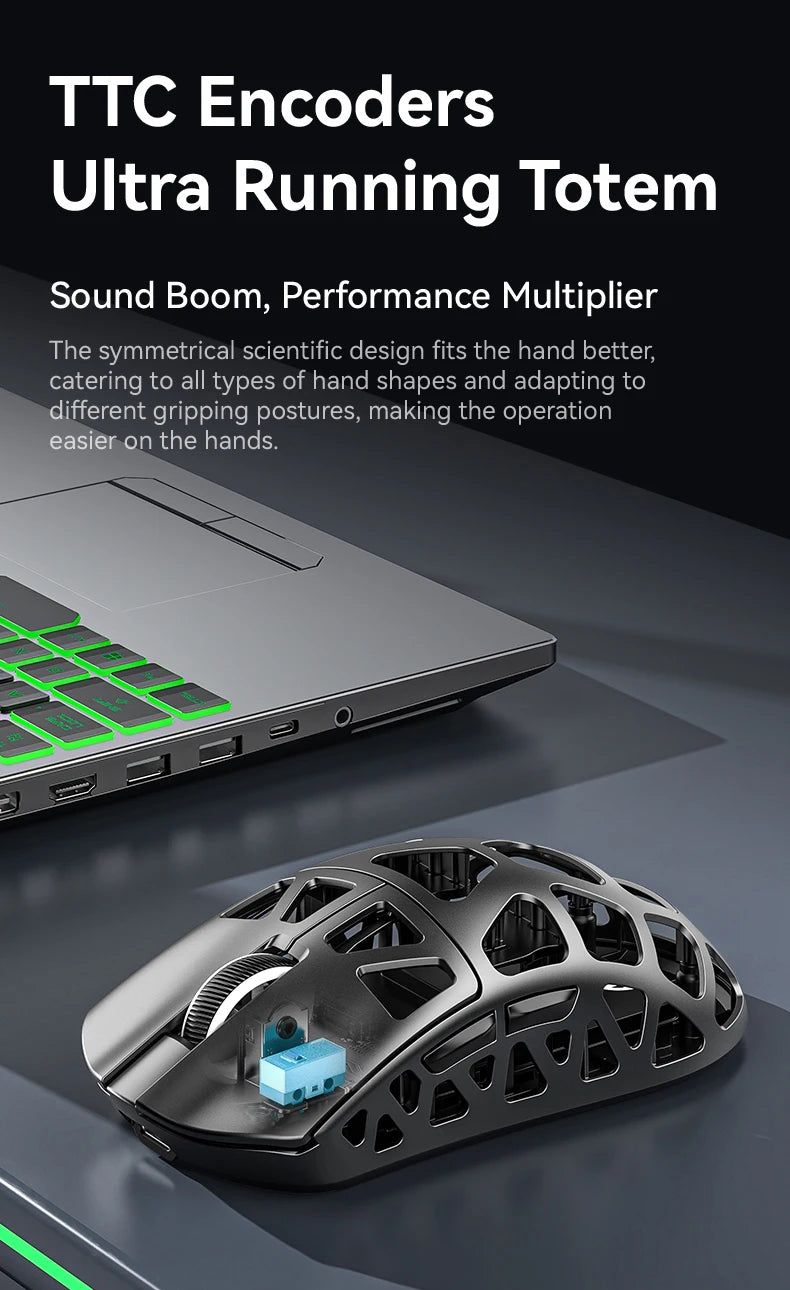 ATTACK SHARK R3 gaming miš od magnezijske legure s honeycomb dizajnom, ultra lagan 8K Hz, PAW3395 senzor, 26000 DPI, ergonomska školjka