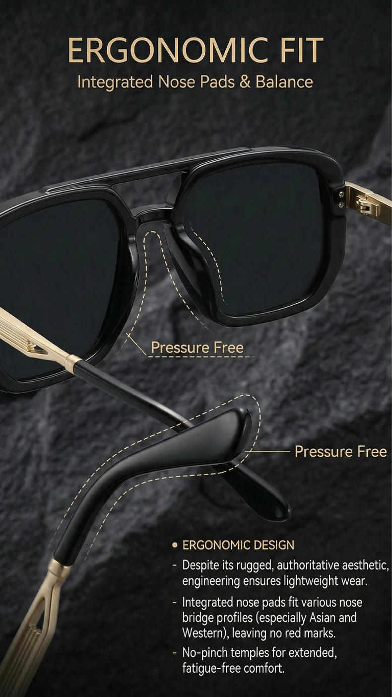 Ochelari de soare pătrați polarizați pentru bărbați, de lux, în stil vintage, cu punte dublă, lentile cu gradient, ochelari de soare pentru șofat, ochelari de soare retro cu partea superioară plată, pentru bărbați
