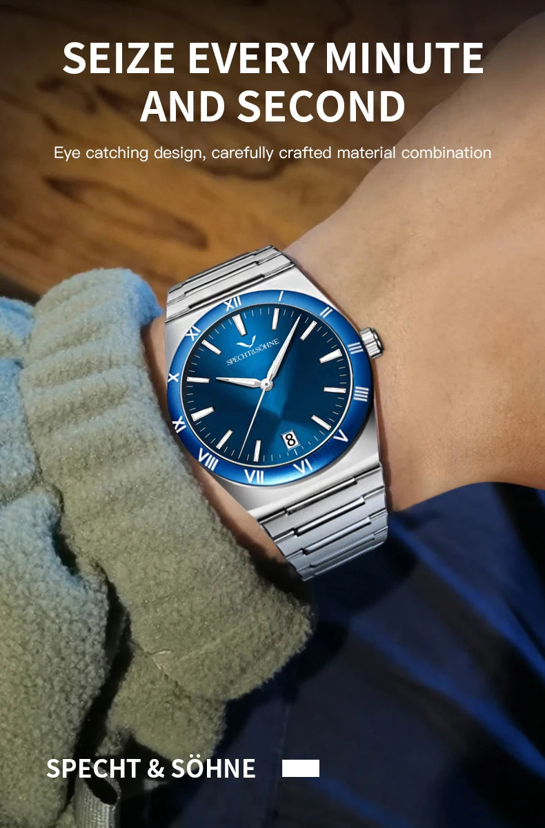 Dropshipping New Fashion Specht & Söhne Luxury Quartz Watch For Men 38MM Stainless Steel Watch Sapphire Crystal 50M Waterproof