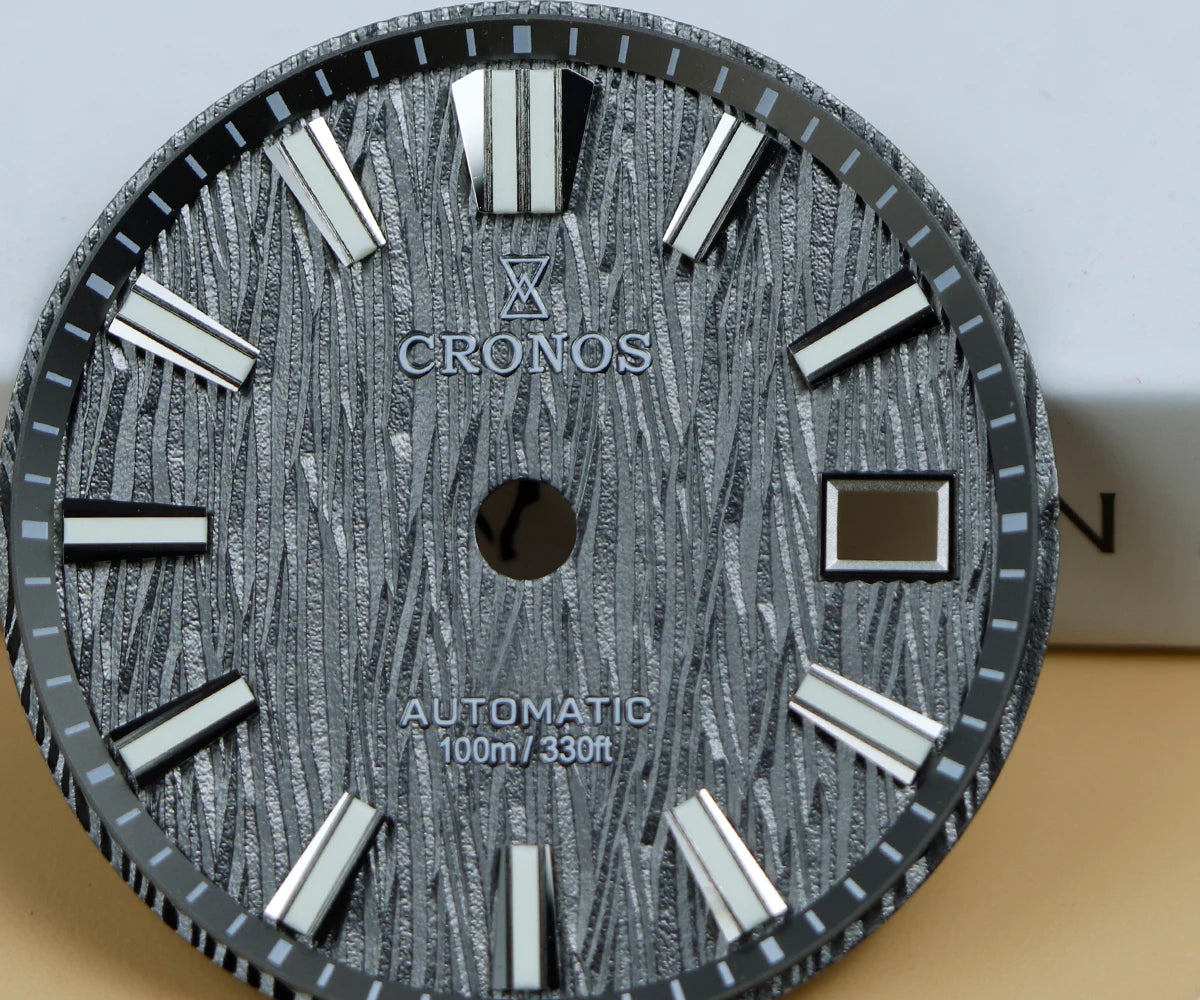 Cronos Men Watch 39mm Automatic Miyota 9015 Movement Wristwatches White Dial Birch Pattern Solid Links Sapphire 10 ATM L6040M