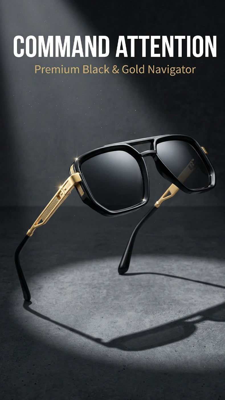 Ochelari de soare pătrați polarizați pentru bărbați, de lux, în stil vintage, cu punte dublă, lentile cu gradient, ochelari de soare pentru șofat, ochelari de soare retro cu partea superioară plată, pentru bărbați