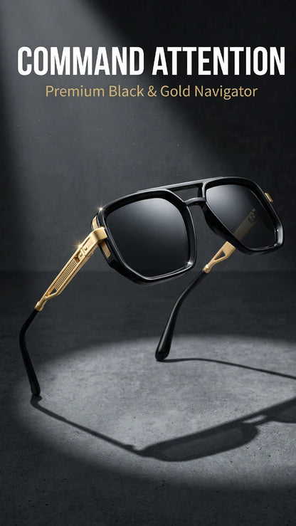 Ochelari de soare pătrați polarizați pentru bărbați, de lux, în stil vintage, cu punte dublă, lentile cu gradient, ochelari de soare pentru șofat, ochelari de soare retro cu partea superioară plată, pentru bărbați