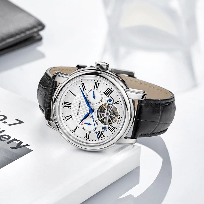 NEU Herren-Automatikuhr mit mechanischem Seagull ST25-Uhrwerk, modische Herrenarmbanduhr mit skelettierter Unruh, Casual-Business-Uhr 819.624